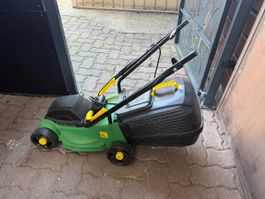 Elektro Rasenmäher grün schwarz mit Fangkorb gebraucht