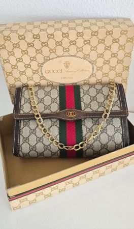 Gucci Vintage Clutch/Schultertasche Canvas Leder Braun  GG
