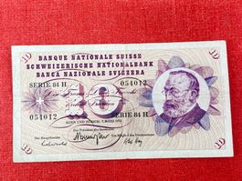 10 Franken Banknote 1973 gebraucht.