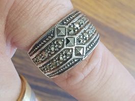 Hübscher Vintage Markasiten/Pyrit-Steine Ring, 925er Silber