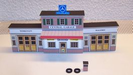 CENTRAL-Garage aus Karton, Fertigbau für Autos 1:45 + Spur 0
