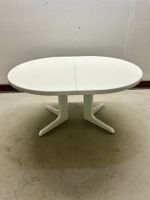 Weisser Ausziehtisch, oval, Esstisch aus massiv Holz