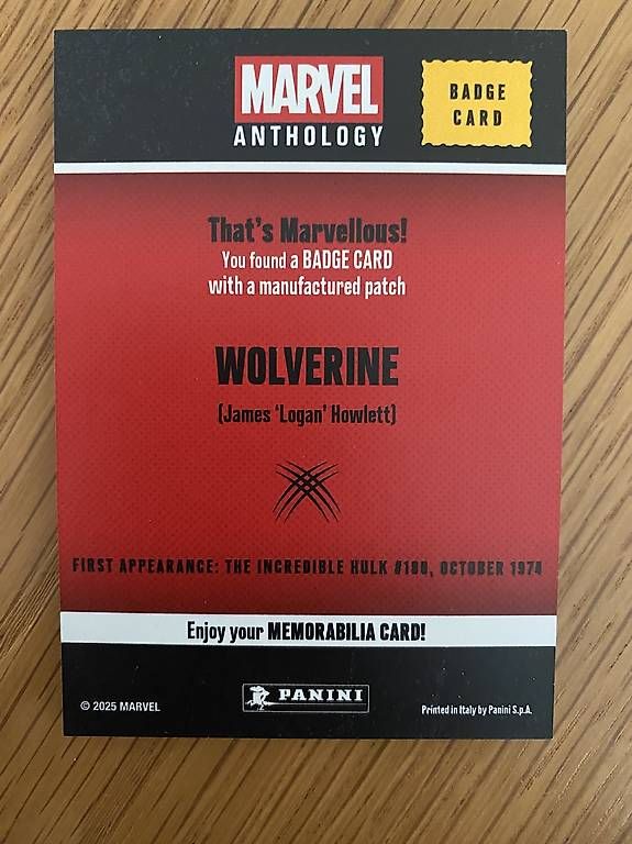 Marvel Sammelbilder & Trading cards: Marvel Anthology Wolverine Badge Card mit Patch – Gebraucht aus Boningen von chregu90 1