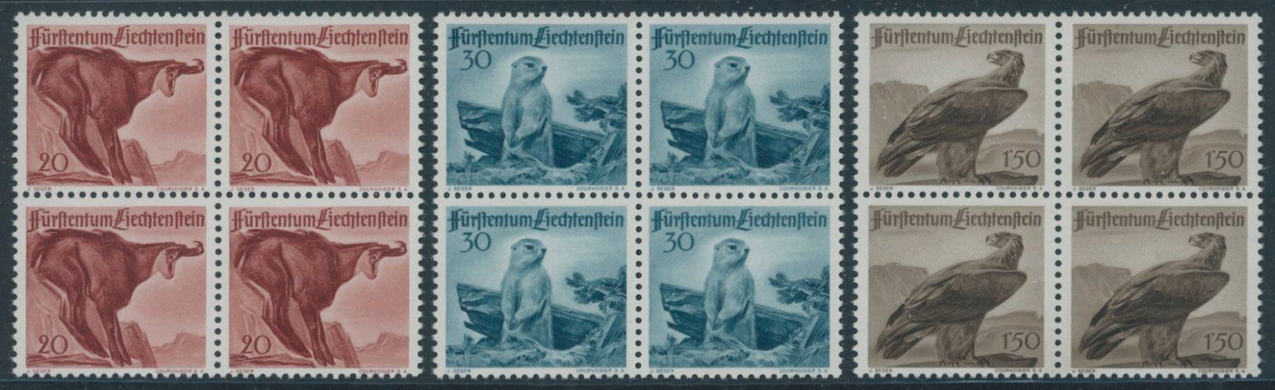 Tous les timbres: FL - 1947 - Jagd II - Viererblock - postfrisch ** – Neuf (Voir description) à Schindellegi par leecollect