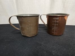 Messbecher Kupfer und Zinn mit Griffen Markierungen Maggi