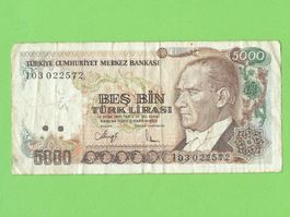 Türkische Lira 5000 - Seltene Banknote aus der Türkei!