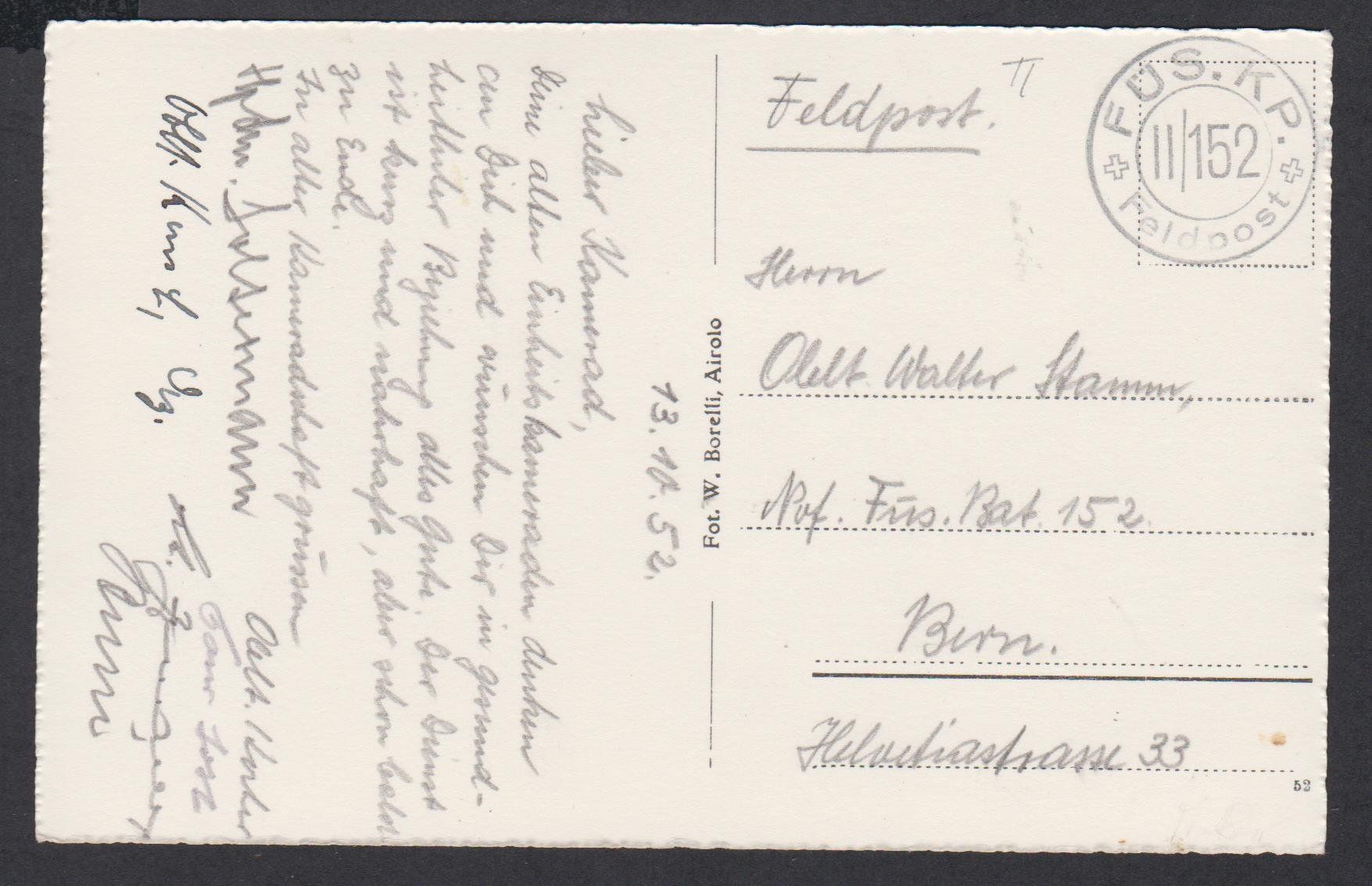 Cartoline postali: Bedretto   -   alte Ansichtskarte um 1952 Feldpost – Usato da Vitznau venduto da Ropaku 1