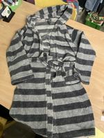 C&A Velour Bademantel  grau gestreift Gr.  146/152