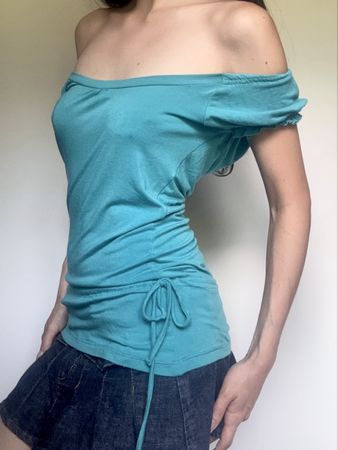 tiffany blue vintage top with ruffles 