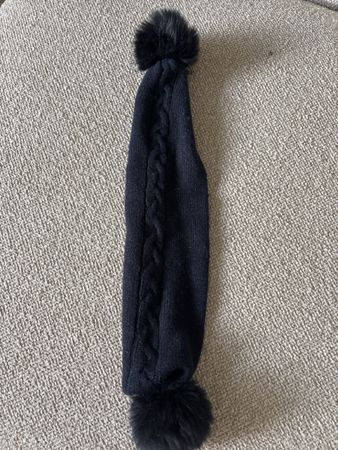 Echarpe Jacadi bébé bleu nuit avec pompons en bon etat 50cm