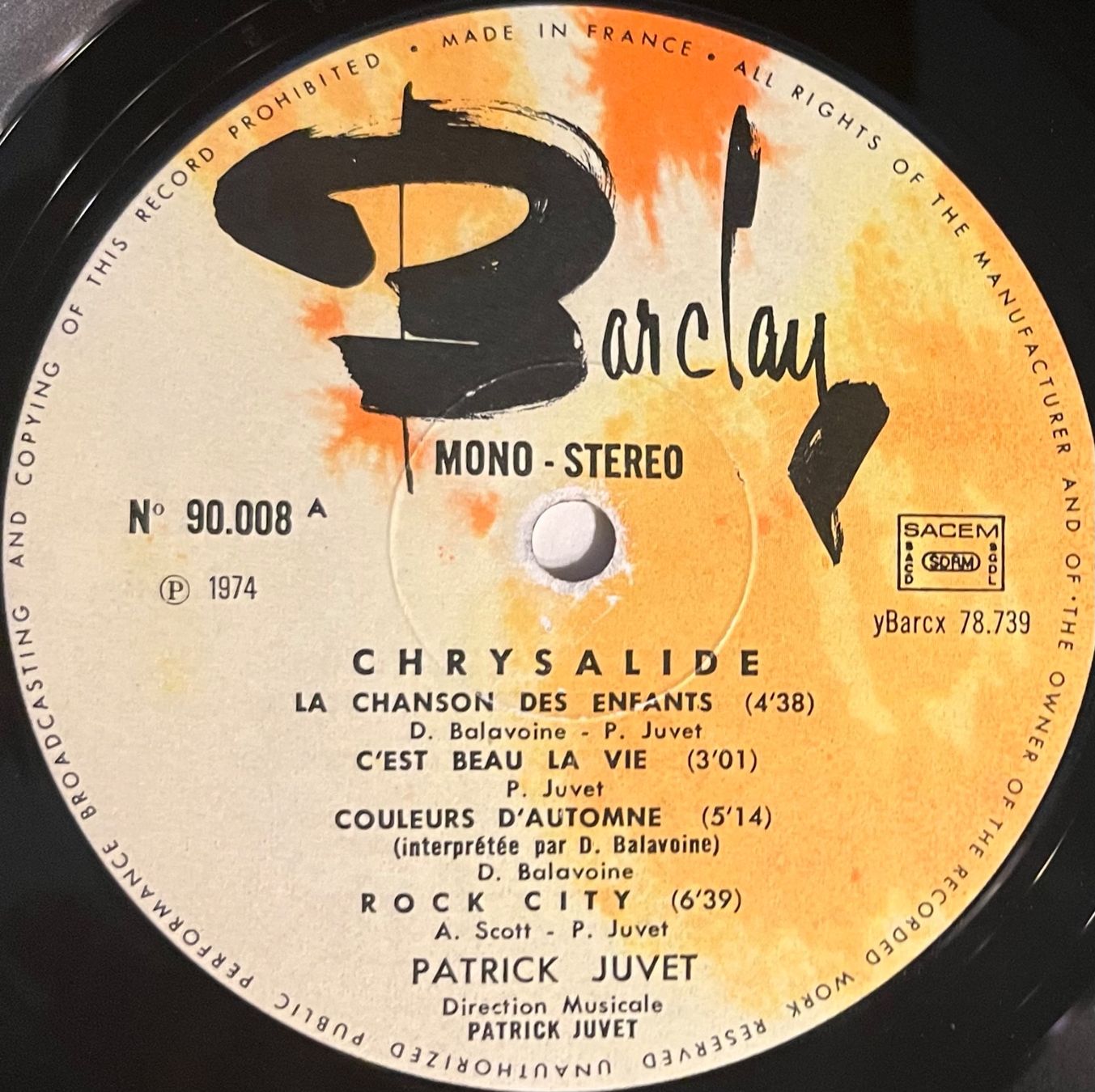 Vinyles: PATRICK JUVET - CHRYSALIDE - 33 Tours – D'occasion à Bussigny par vinyl-pas-cher 3