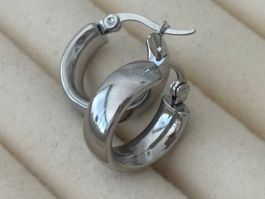Luxus Elegante Creolen Edelstahl Ohrstecker Farbe Silber