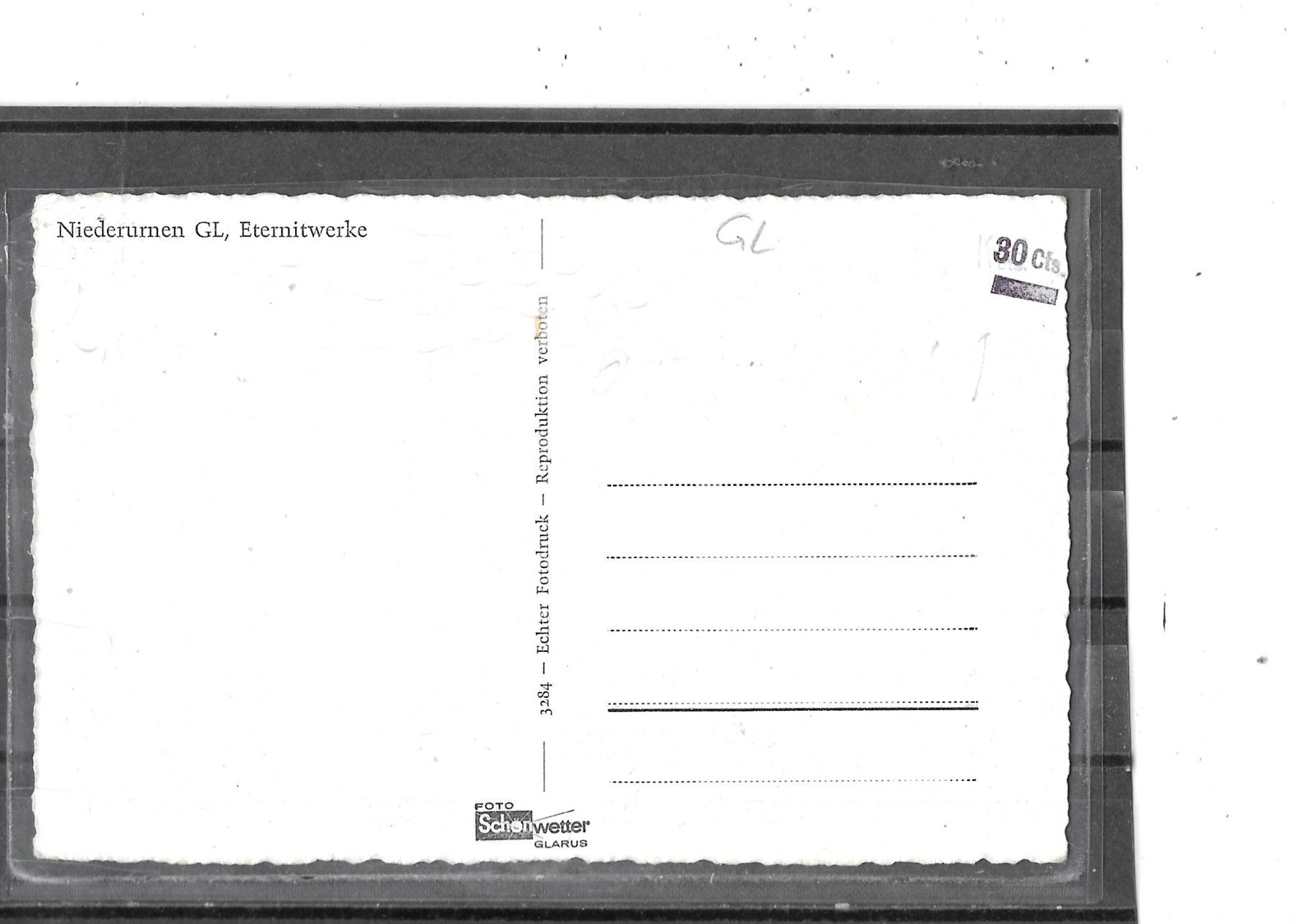 Cartoline postali: GL Niederurnen Eternitwerke – Usato da Schocherswil venduto da Wilare 1