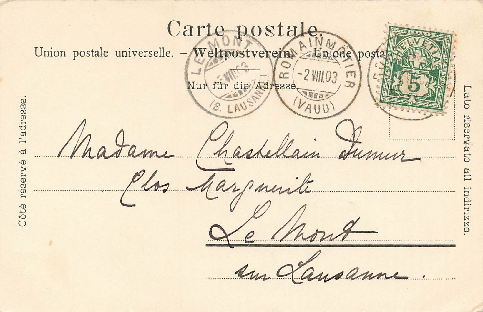 Cartoline postali: Romainmotier – Usato da Biasca venduto da Blenio71 1