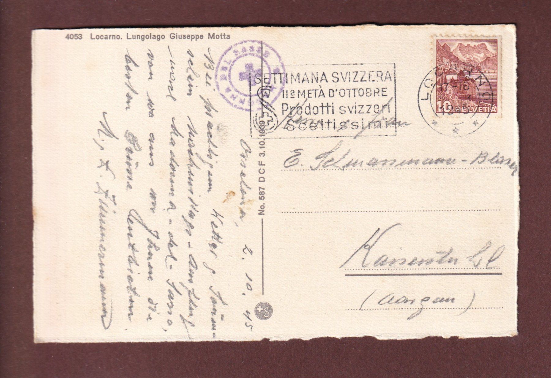 Ansichtskarten: LOCARNO - Lungolago Giuseppe Motta - 1945 – Gebraucht aus Pully von nicecards-shop 1