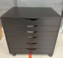 Schubladenmöbel Holz schwarz mit Rollen 67x48x66 cm