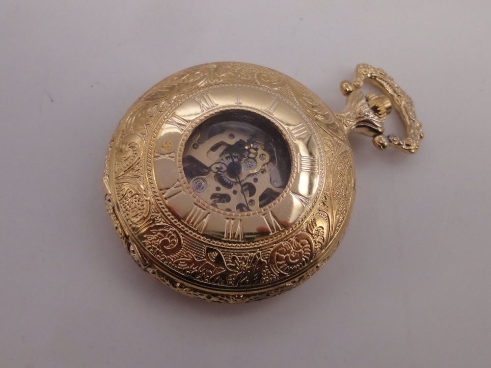 Dugena Herren-Taschenuhr 4460978-1 – Mechanisch, Handaufzug, Skelettiert, Edelstahl, 51 Mm, Mit Kette