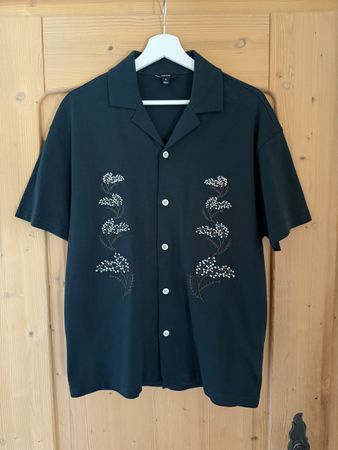 Reiss Hemd kurzarm mit Stickerei dunkelgrün Grösse M
