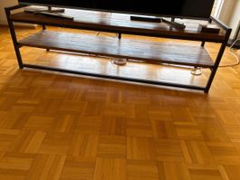 Rustic TV Stand, 2-Tier Wood & Metal Entertainment Center