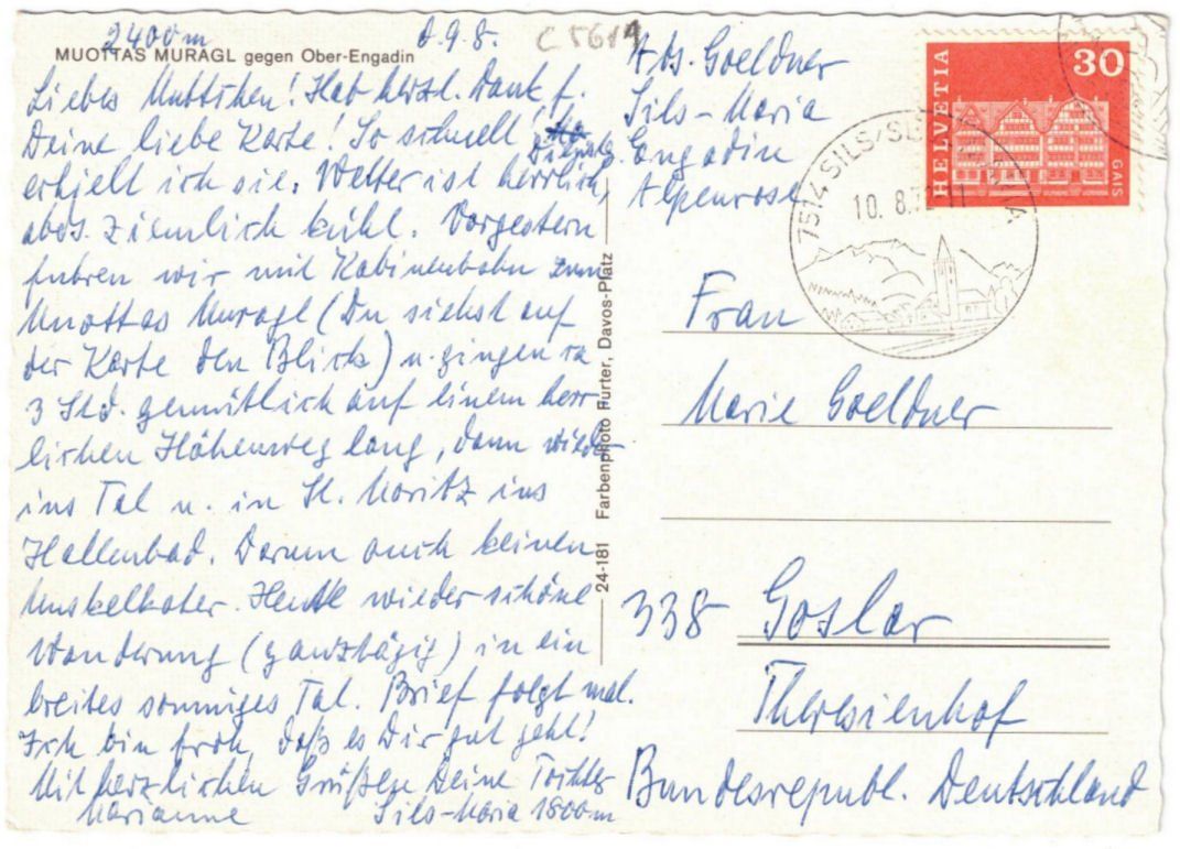 Cartoline postali: St. Moritz - Standseilbahn Muottas Muragl Bergstation – Usato da Binningen venduto da Mountainrider 1