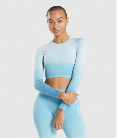 Gymshark Adapt Fleck Seamless Long Sleeve Crop Top türkis XS