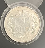 Silber Fünfliber (5 Franken) Jahrgang 1922