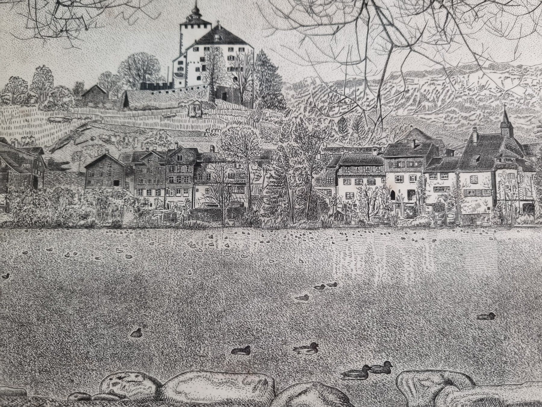 Dipinti: Originale Radierung Werdenberg, handsigniert, gerahmt – Usato da Trachslau venduto da bastet06 1