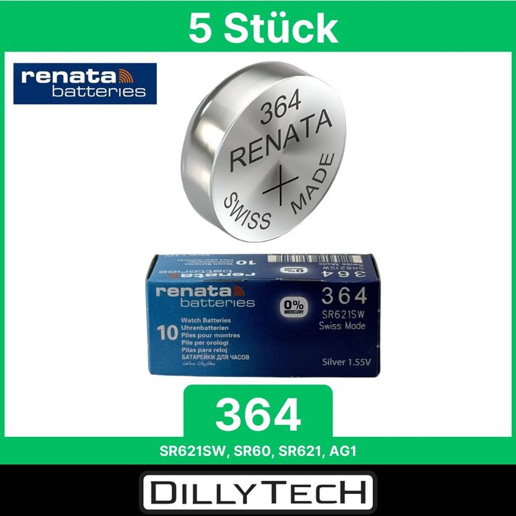 Caricatori & Batterie: Renata 364 Box, SR621SW Knopfzellenbatterie - 5 Stk. – Nuovo e nell'imballaggio originale da Erlenbach ZH venduto da dillytech.ch