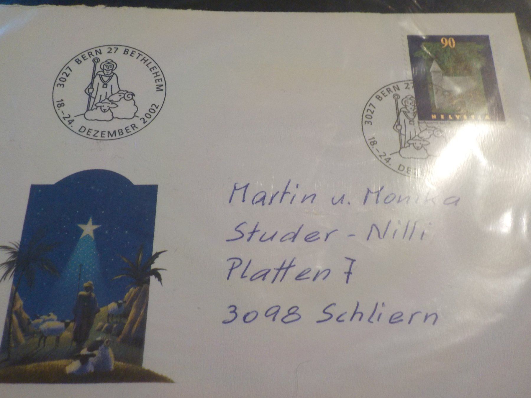 Alle Briefmarken: Schweiz Pro Juventute, Weihnachtsbrief,2002,Stemp. Bethlehem – Gebraucht aus Muri b. Bern von Ricardoverkauf