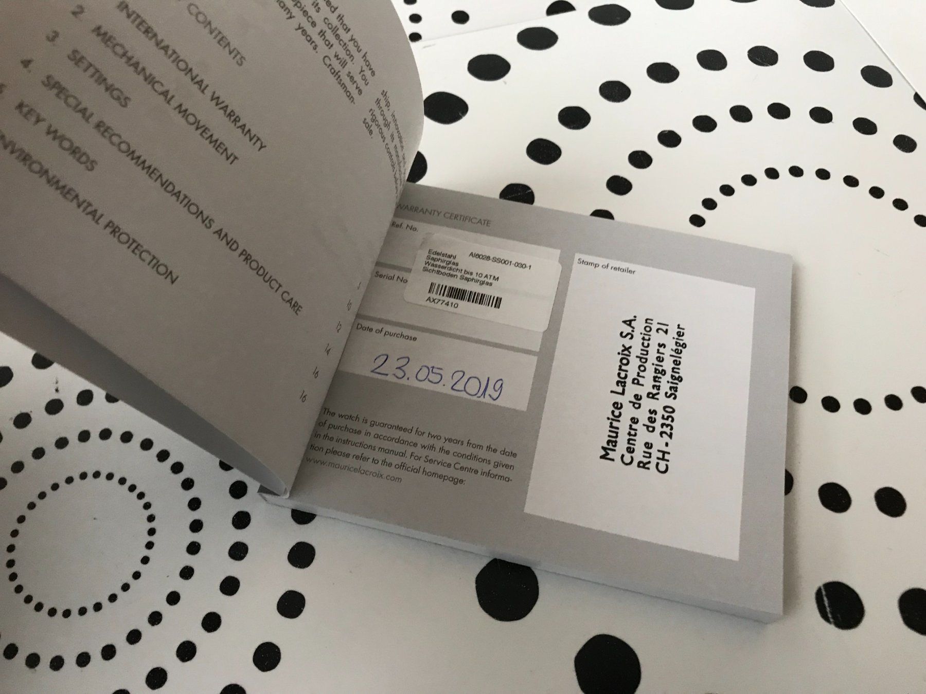 Dokumente: MAURICE LACROIX - OPERATING INSTRUCTIONS FOR US WATCHES !!! – Gebraucht aus Epalinges von dream-watch 4