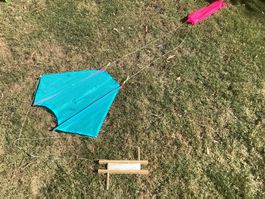 Flugdrachen blau pink mit Schnurwickler neu