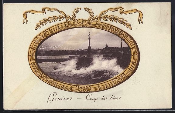 Cartoline postali: AK Genève, Coup de bise, Passepartout – Usato da Berlin venduto da bartko-reher
