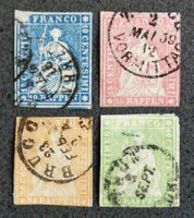 SWITZERLAND 1854–1859: «Strubeli», 4 timbres oblitérés