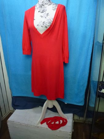 JERSEY KLEID MIT ODER OHNE GÜRTEL GR M LEUCHTENDES ROT NEU