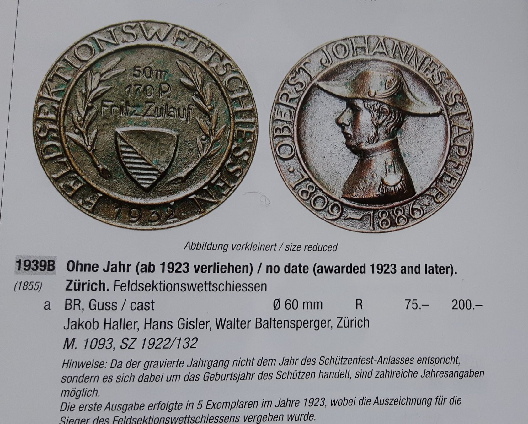 Medaillen: Stapfer-Medaille 1950 – Gebraucht aus Zürich von brinkosos 2