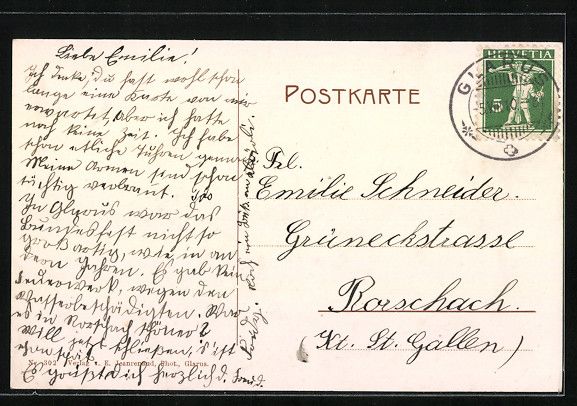 Cartoline postali: AK Glarus, Kirche, Panorama, 1910 – Usato da Berlin venduto da bartko-reher 1