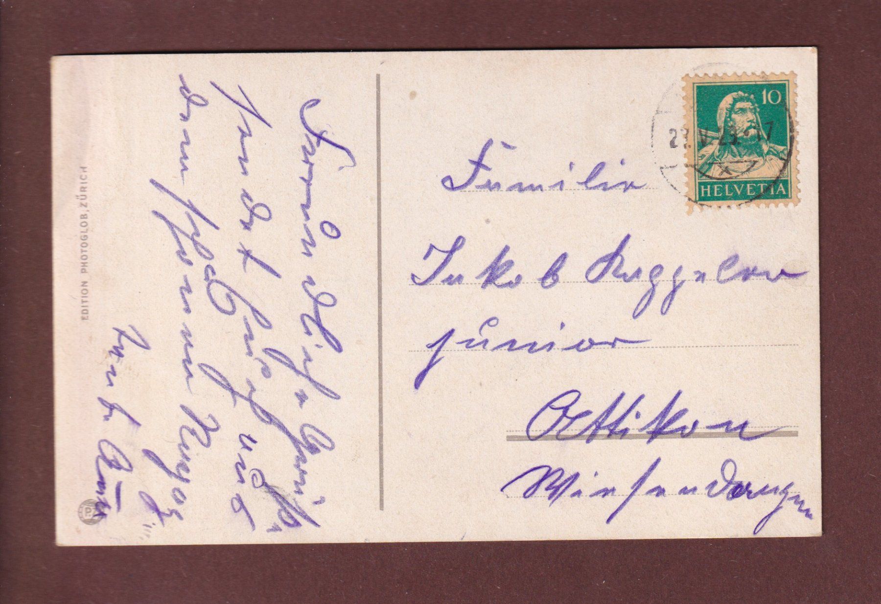 Cartoline postali: RAGAZ - Gonzen - Alvier - 1929 – Usato da Pully venduto da nicecards 1