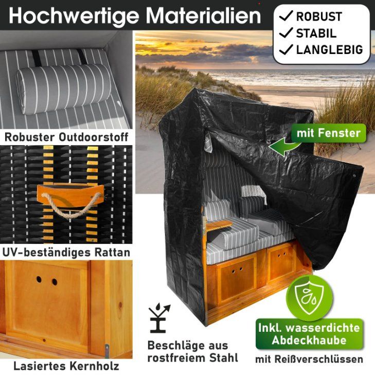 Liegen & Liegestühle: PREMIUM Strandkorb - GESTREIFT Anthrazit/GRAU/WEISS – Neu und originalverpackt aus Wallenwil von toesstal-vertrieb 6