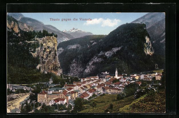 Cartoline postali: AK Thusis, Panorama gegen die Viamala – Usato da Berlin venduto da bartko-reher