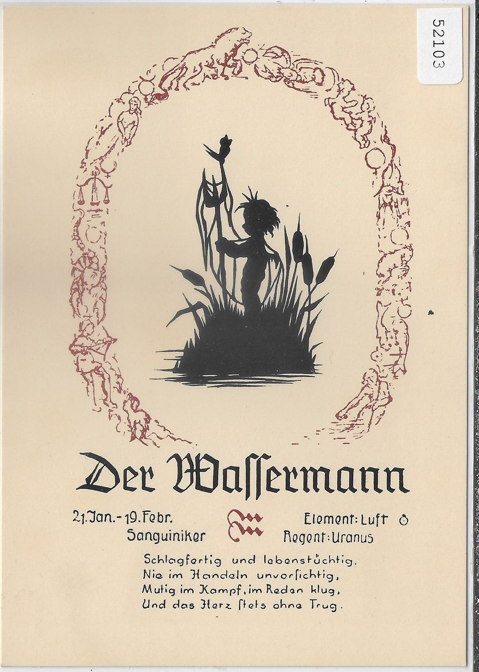 Cartoline postali: Horoskop - Der Wassermann - Scherenschnitt – Usato da Ettingen venduto da Kartenplanet