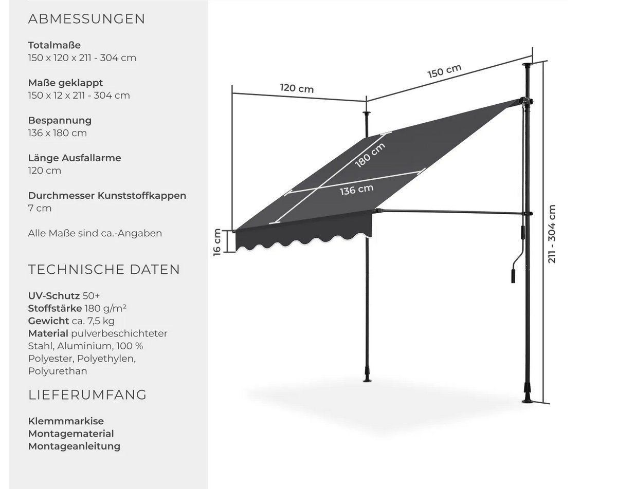 Markisen: Klemmmarkise schwarz/grau 150 x 180 cm – Gebraucht aus Murg von flab1 2