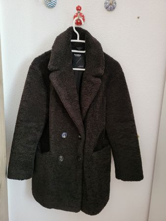 Wintermantel schwarz Teddyfell, Grösse S