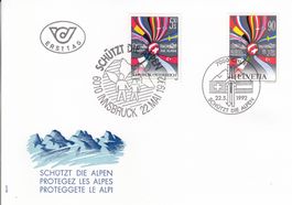 1992 Schützt die Alpen Austria + Schweiz FDC gemeinsam