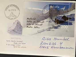 Sonderblock Mattertal mit Jubi Stempel 14.7.15 Matterhorn 1.
