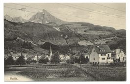 Mollis (GL) Dorfpartie mit Kirche - Gartenanlage - 1918