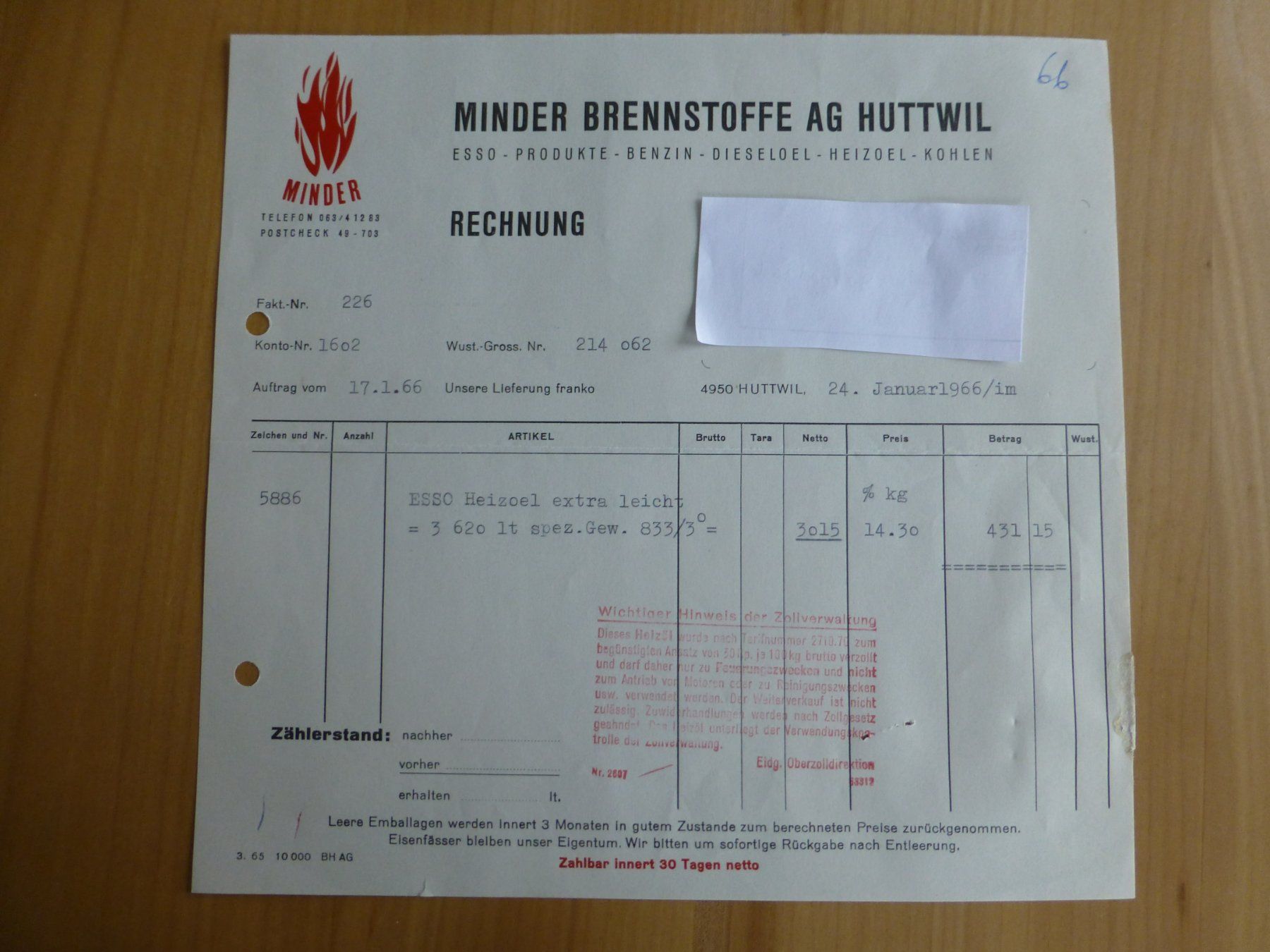Documenti: Huttwil, Minder Brenstoffe AG 1966 – Usato da Bettlach venduto da 1saurer