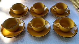 RÖSSLER 6 Senfgelbe Kaffee Tassen mit Untertassen -E40