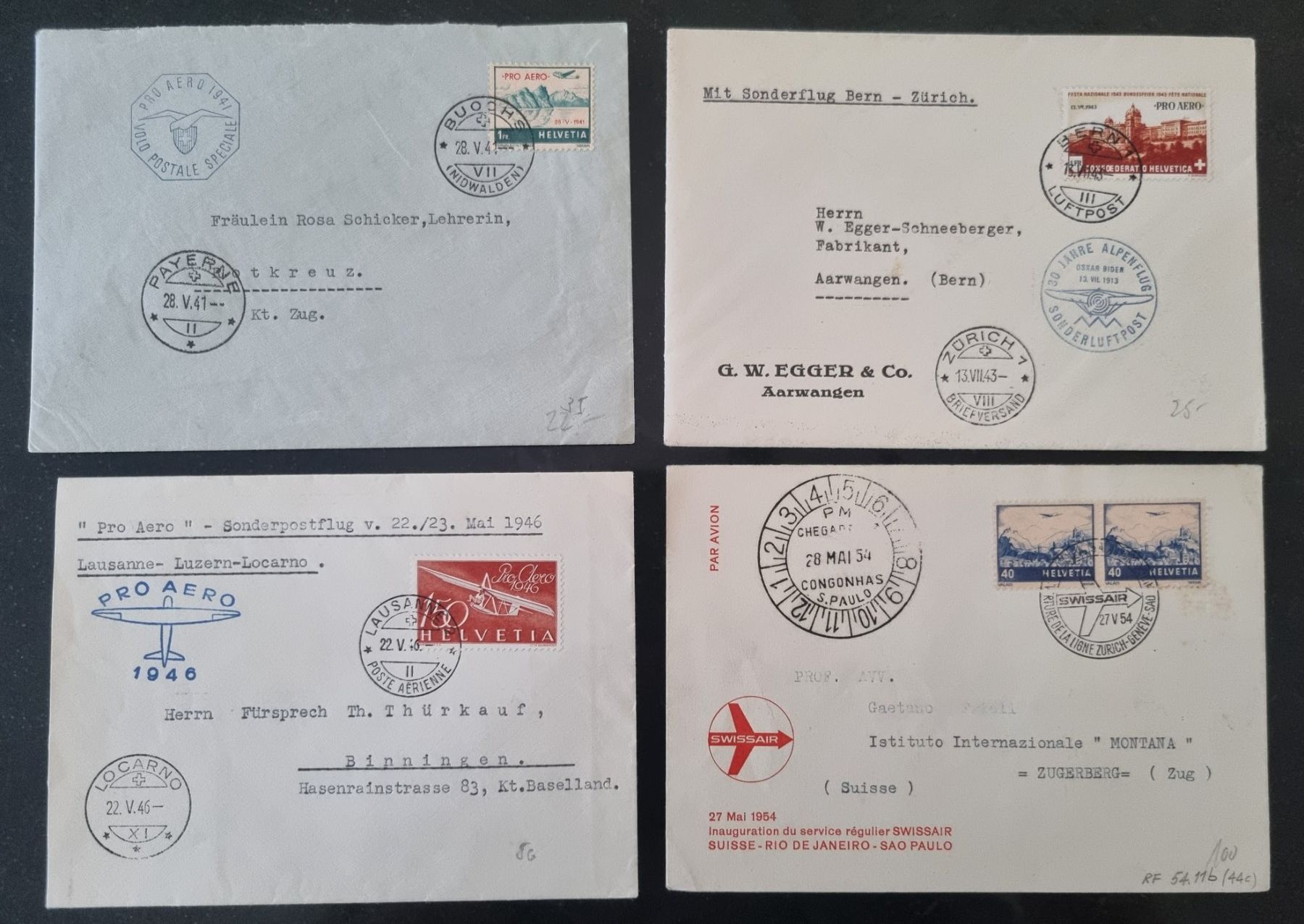 Tutti i francobolli: 1938/39 : 4 Flugpost Briefe, KP 215.-- – Usato da Gümligen venduto da Geniusbuy
