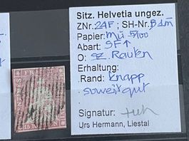 Seltene STRUBEL-MARKE Znr. 24F, Signiert + Befund Hermann