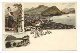 Ricordo di Lugano (TI) Tessiner Tracht - uralte Litho 1896 !